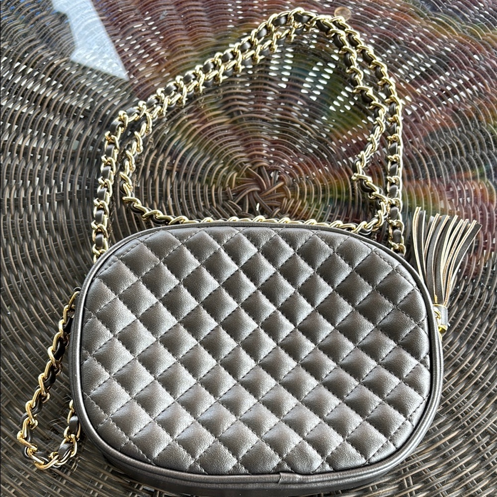 Vintage Lord and Taylor Elegant Quilted Gray Chain Bag